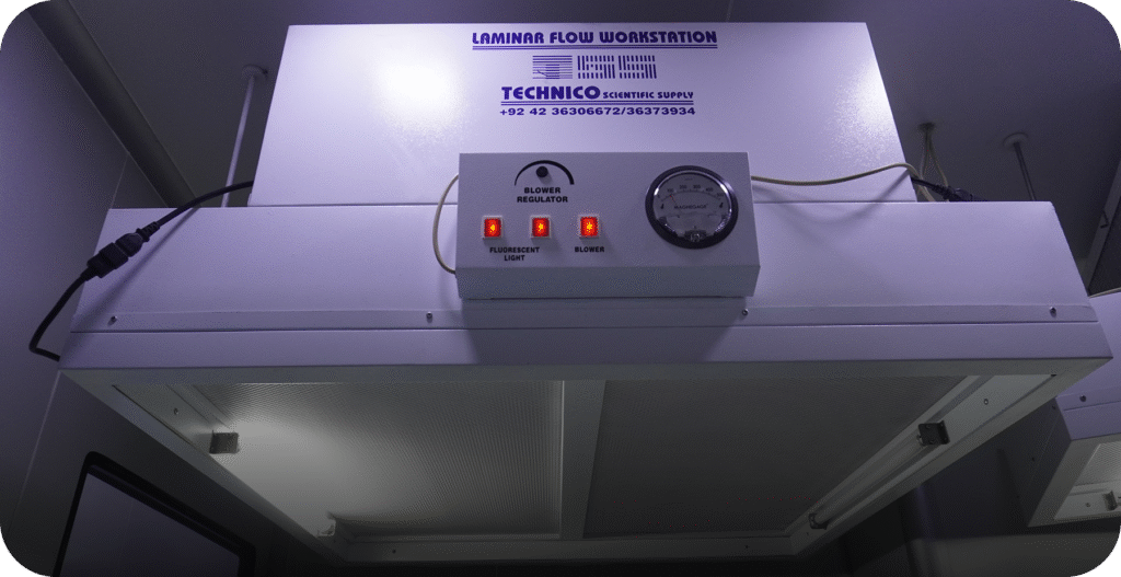 Laminar flow workstation control panel and filter for maintaining sterile air in the IVF lab. - AAS Fertility